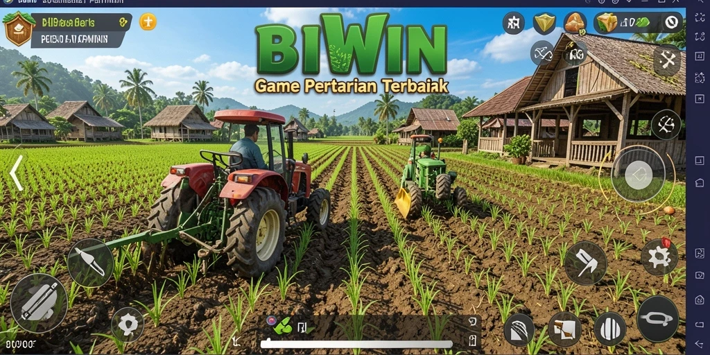Tangkapan layar gameplay BIWIN menampilkan pertanian yang indah dan interaktif.