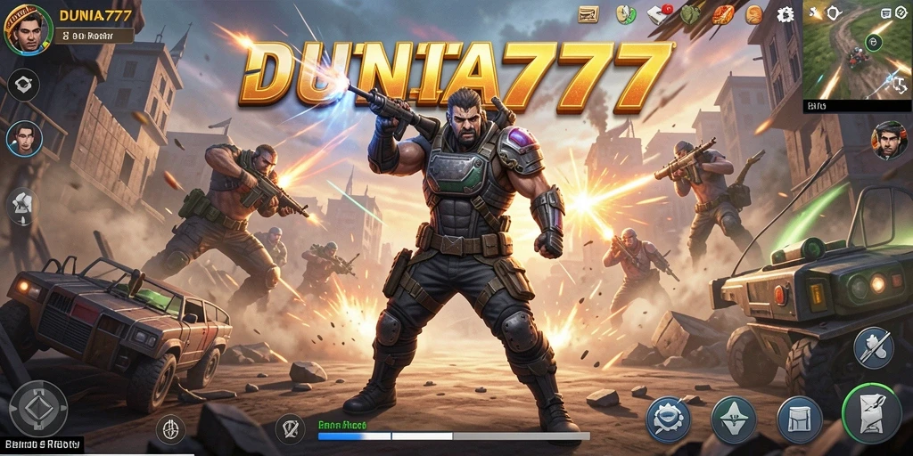 Tampilan aksi mendebarkan dalam permainan Battle Royale DUNIA777.