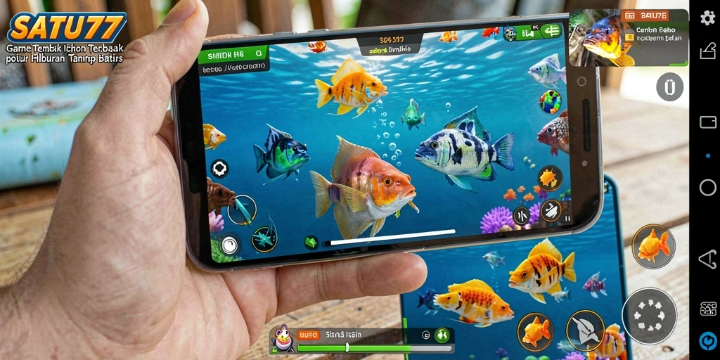 Screenshot gameplay SATU77 menampilkan aksi menembak ikan yang seru.