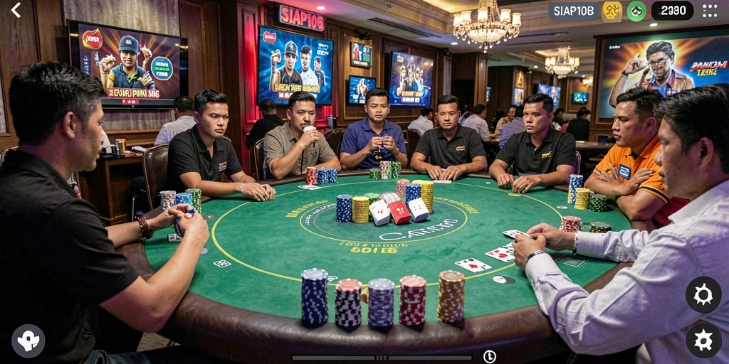 Screenshot SIAP108 menampilkan pemain sedang berkompetisi dalam game Poker.