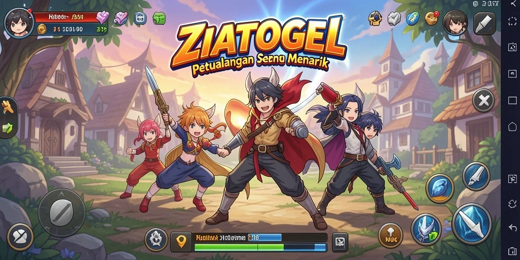 Tangkapan layar menunjukkan aksi seru dalam <strong>ZIATOGEL</strong> dengan karakter anime yang berwarna-warni.