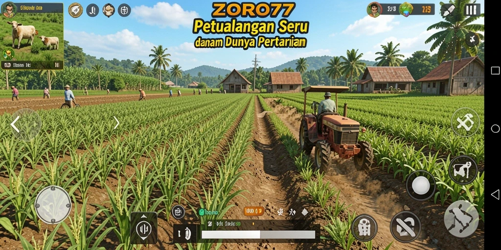 Gameplay ZORO77 yang menampilkan aktivitas bertani yang seru.